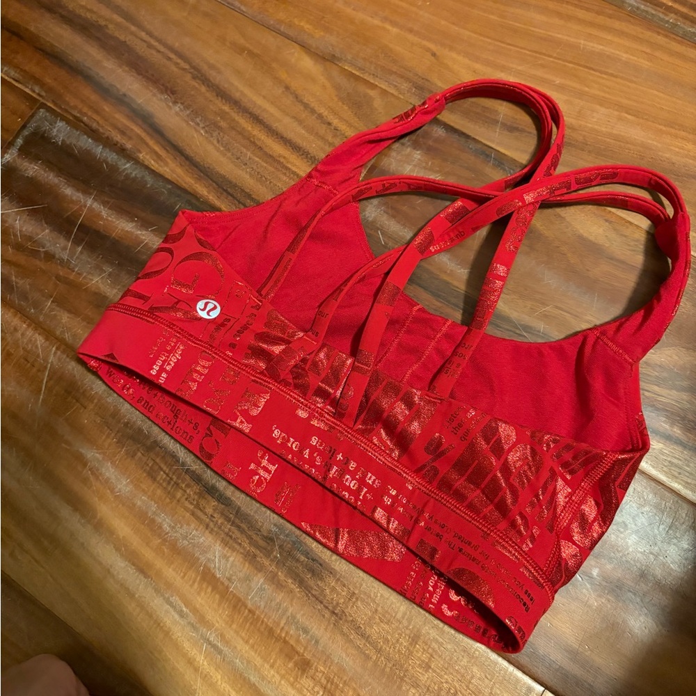 Lululemon Red Strappy Sports Bra Size 4 | Graphic Logo | Medium Support (0870)